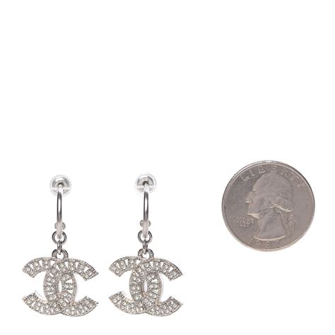 Chanel Crystal Pearl Cc Dangle Earrings Silver 460208