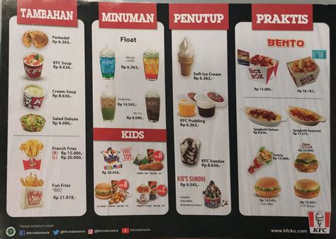 Menu at KFC restaurant, Jakarta, KFC Ratu Plaza