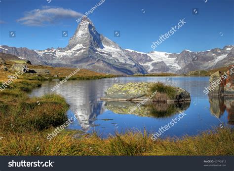 Perfect Morning View Of Matterhorn From Lake Stellisee Above Zermatt