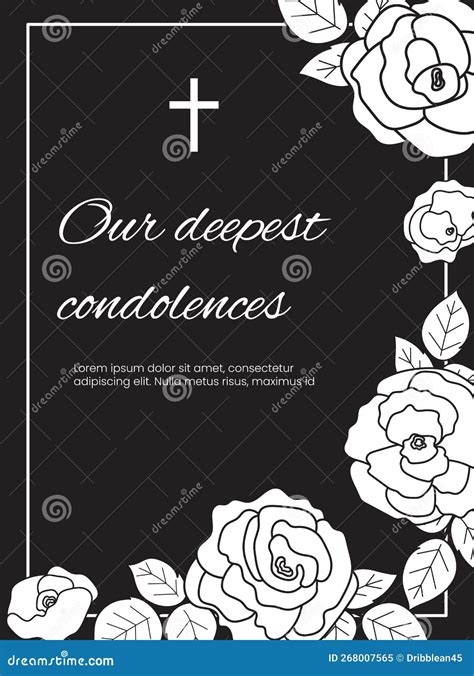 Condolence Vector Cards Template Set Funeral Frame With Rose On Black