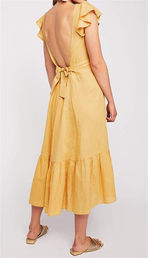 Rvivimos Women Summer Dress Cotton Backless Cute Ruffles A Line Long Dresses Large Yellow