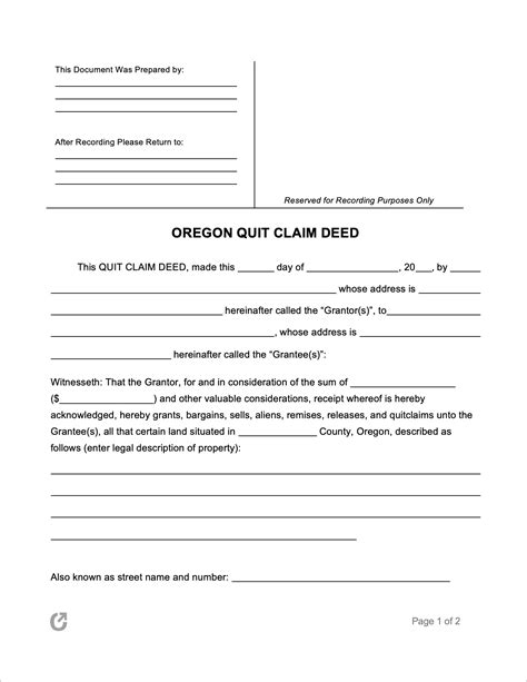 Oregon Quit Claim Deed Form