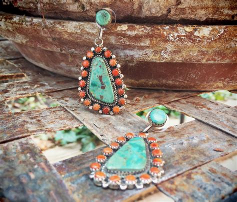 Spiny Oyster And Turquoise Earrings Navajo Jewelry Signed Native