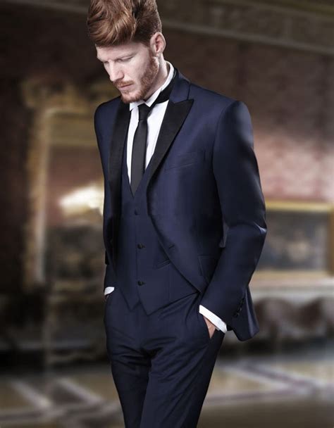 Italian Style Navy Blue Groom Tuxedos Slim Fit Mens Wedding Party Suits