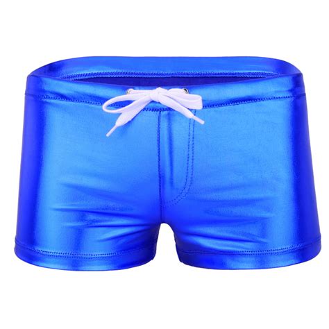 Iefiel Men Shiny Patent Leather Drawstring Boxer Shorts Underwear