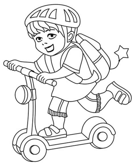 Dibujos De Niño Pequeño En Patinete Para Colorear Para Colorear Pintar