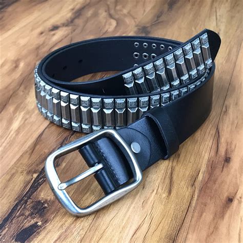 Heavy Metal Rivet Men Genuine Leather Belt Men Metal Stud Punk Jeans