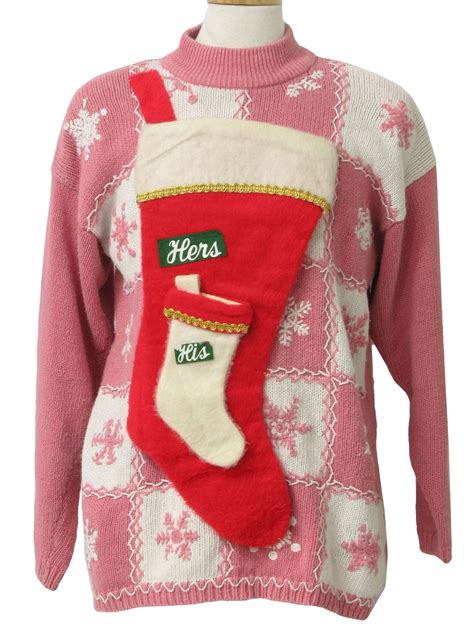 Womens Ugly Christmas Sweater Ashley Hill Womens White And Pink