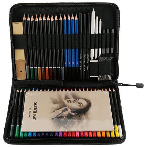 odomy 55pcs colour pencilsandsketch pencils set include sketchbook graphite pastel charcoal