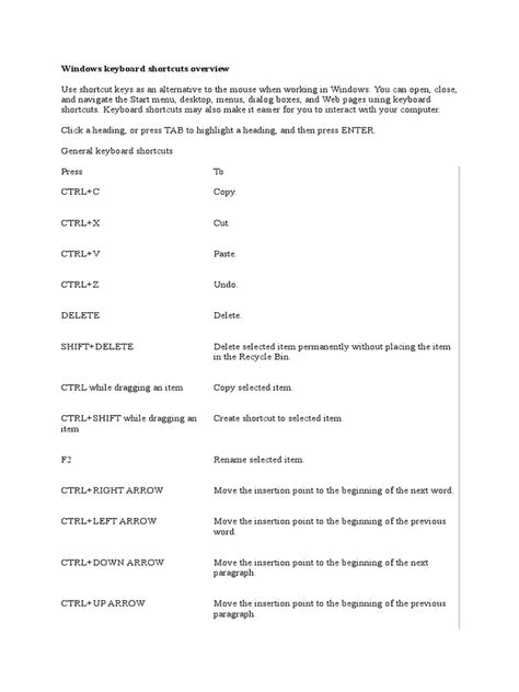 Windows Keyboard Shortcuts Overview Pdf Computer Keyboard