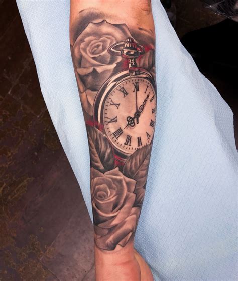 Clock And Roses Tattoo By Nino Dinchev Half Sleeve Clock And Rose