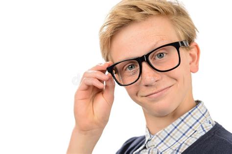 Confident Nerd Boy Holding Geek Glasses Stock Image Image Of Geek