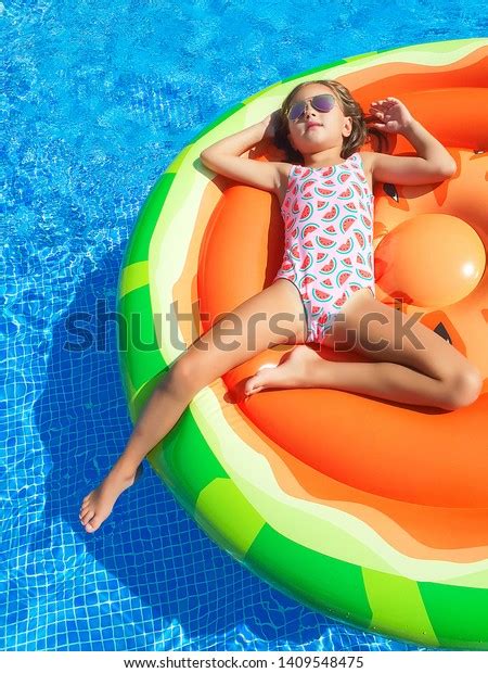 Little Girl Beautiful Swimsuit On Pool Stock Photo 1409548475