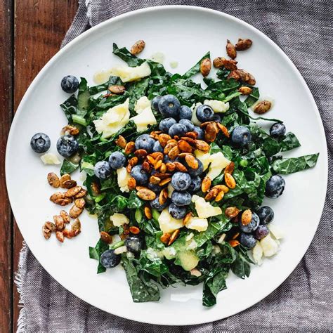 Kale Salad With Blueberries Manchego And Pumpkin Seed Clusters
