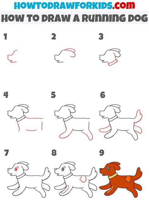 How To Draw A Running Dog Step By Step Cartoon Dog Drawing Dog