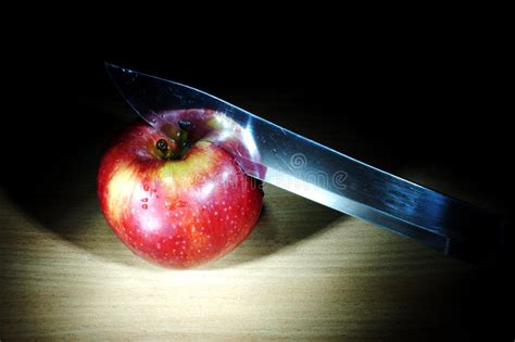 Apple And Knife In The Dark Stock Photo Image Of Dark Ripe 12303176