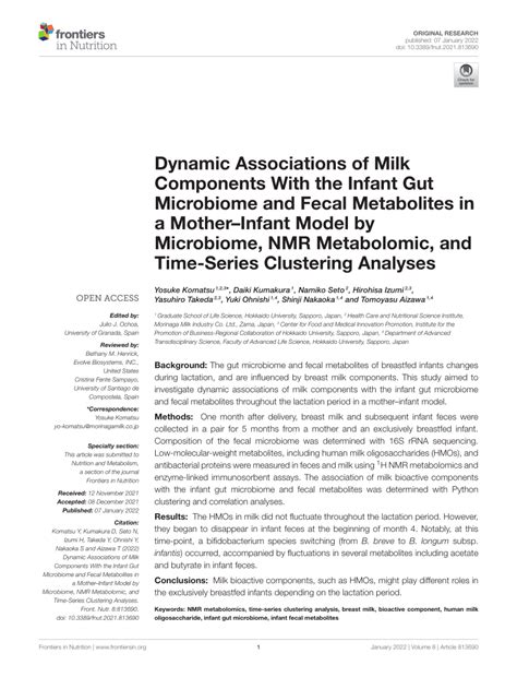 Pdf Dynamic Associations Of Milk Components With The Infant Gut
