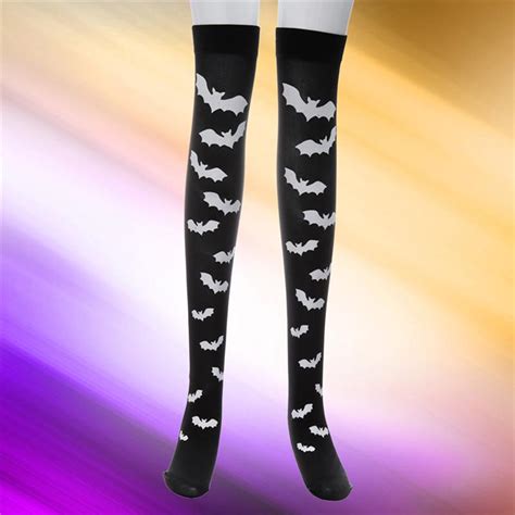 1 Pair Halloween Bats Pattern Over The Knee High Socks Long Socks For Women 70cm Black In