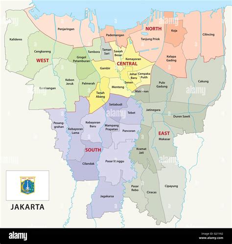 Jakarta Administrative Map With Flag Stock Vector Image And Art Alamy