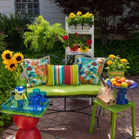 Bright Colored Lime Green Patio Cushions And Stools Are Lively