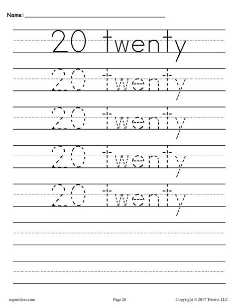 Printable Number 20 Worksheets