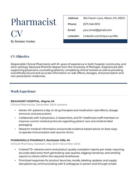 Pharmacist Cv Sample 20 Examples And Writing Tips Riset