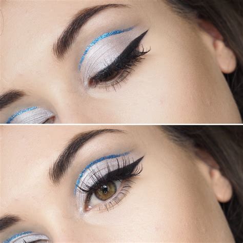 Katie Ann Hall Blue Glitter Cut Crease Makeup Look