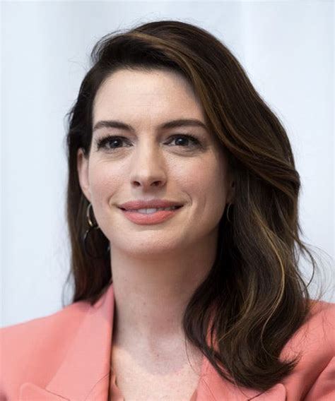 Anne Hathaway Long Straight Dark Brunette Hairstyle With Side Swept
