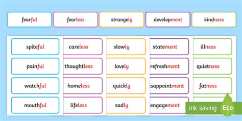 Suffix Word Cards Suffix Word List Teacher Made