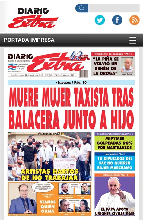 Portada Diario Extra Jueves 22 De Octubre 2020 PeriÓdico Digital Y