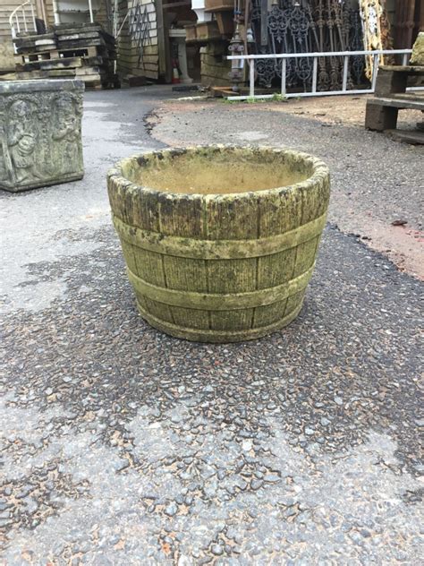 Weathered Reconstituited Stone Barrel Planter Authentic Reclamation
