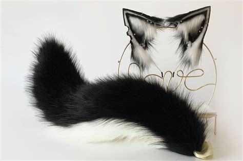 Black White Fox Ear And Tail Set Faux Fur Ear Wolf Tail And Etsy Ireland