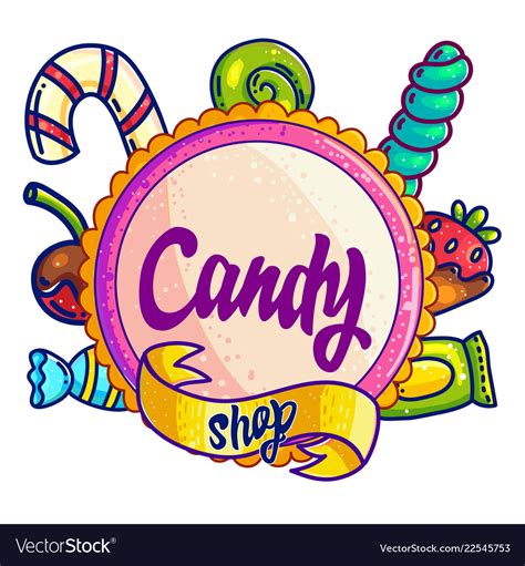 Candy Shop Hand Drawn Logo Design Royalty Free Vector Image