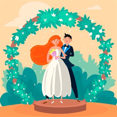 Free Vector Illustration With Wedding Couple Design