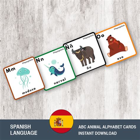 Spanish Animal Alphabet Cards Spanish Alphabet Flashcards Etsy Uk