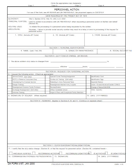 Da Form 4187 Fillable Afct Printable Forms Free Online