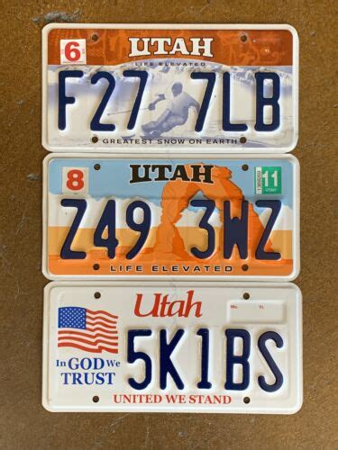 Lot Of 3 Utah License Plates Delicate Arch Life Elevated Skier In God