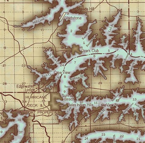 Vintage Lake Of The Ozarks Classic Map With Mile Markers And Cove Name