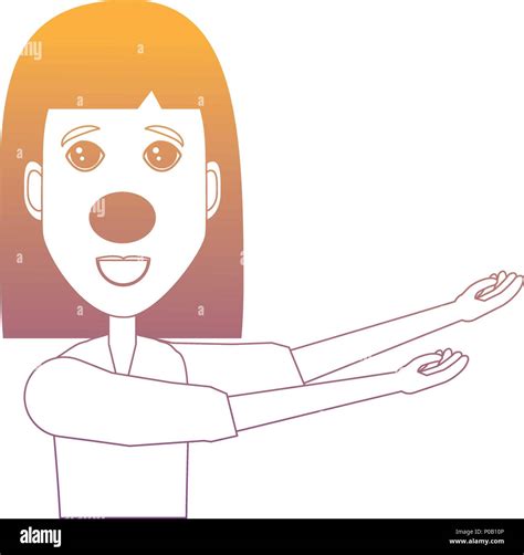 Cartoon Happy Woman With Red Nose Pointing To The Side Over White Background Vector