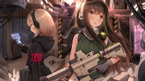 Download 1920x1080 Wallpaper Anime Girls Gun Long Hair Girls