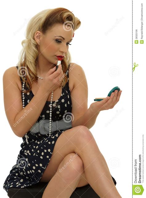 Applying Lipstick Stock Photo Image Of Retro Woman