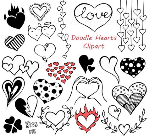 Doodle Hearts Clipart Heart Clip Art Digital Hearts Clip Etsy