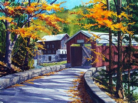 Autumn Watercolor Of The Covered Bridge At Mcconnells Mill State Park