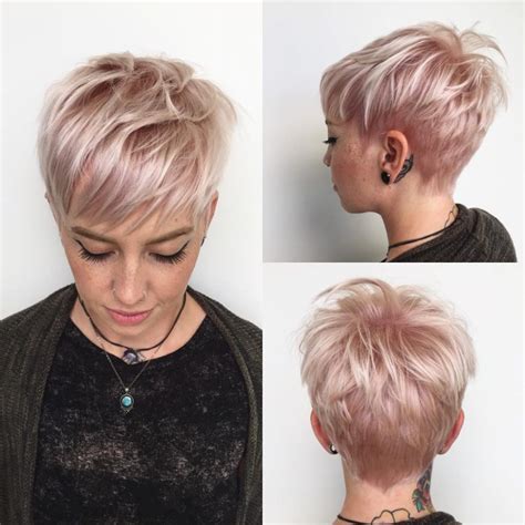 Messy Platinum Textured Pixie With Fringe Bangs And Soft Pink