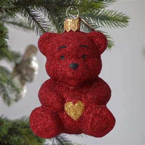 Glass Handmade Teddy Bear With Heart Glass Christmas Ornament Etsy Christmas Ornaments