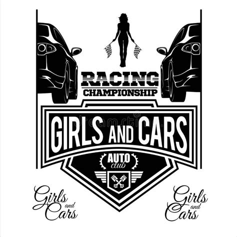 Girls And Cars Rstreet Racing Emblem Black Vector Illustration