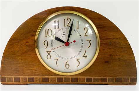 Vintage Art Deco Style Wood Sessions Electric Mantle Clock Wood Inlay