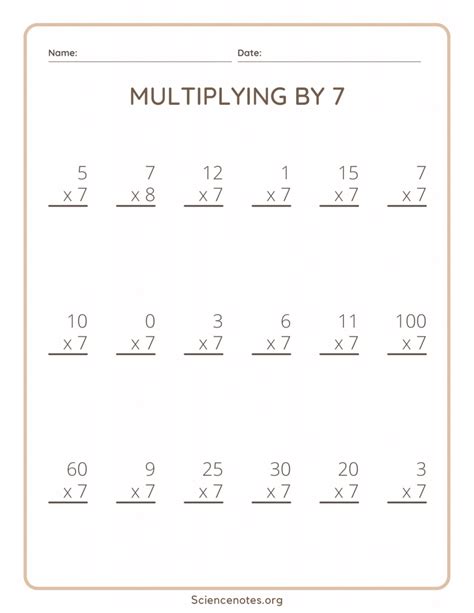 Multiplying By 7 Worksheet