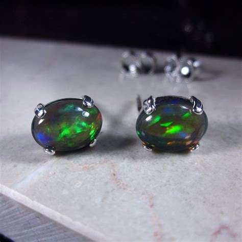 Genuine Black Fire Opal Earrings Natural Opal Stud Earrings Etsy Uk