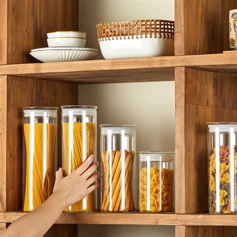 Zens Glass Pasta Storage Containers Airtight Tall Spaghetti Jars Set With Lids 65 5 Fluid